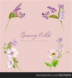 Bouquet template with wild flowers concept,watercolor style 