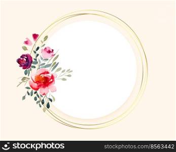 bouquet watercolor flower on circular golden frame design