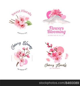 Bouquet with cherry blossom concept design watercolor vector illustration 