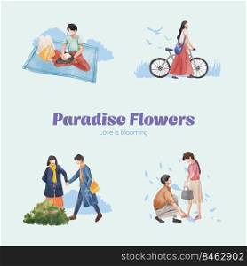 Bouquet with paradise love concept design watercolor vector illustration
