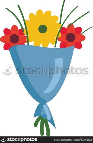 Bouquet with red and yellow flowers vector illustration on white background.