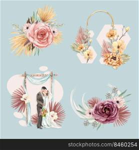 Bouquet with wedding ceremony concept design watercolor illustration 