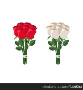 Bouquets of white and red roses in flat style.. Bouquets of roses