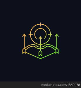 Bow and arrow hunting gradient vector icon for dark theme. Bowhunting. Use game call to attract prey. Compound bow. Thin line color symbol. Modern style pictogram. Vector isolated outline drawing. Bow and arrow hunting gradient vector icon for dark theme