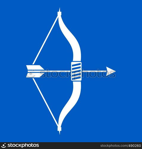 Bow and arrow icon white isolated on blue background vector illustration. Bow and arrow icon white