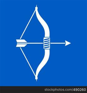 Bow and arrow icon white isolated on blue background vector illustration. Bow and arrow icon white