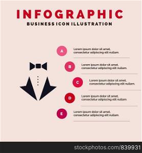 Bow, Heart, Love, Suit, Tie, Wedding Solid Icon Infographics 5 Steps Presentation Background
