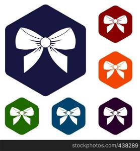 Bow icons set hexagon isolated vector illustration. Bow icons set hexagon