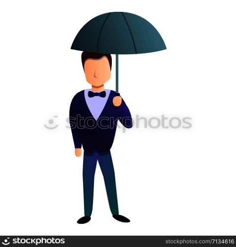 Bow man with umbrella icon. Cartoon of bow man with umbrella vector icon for web design isolated on white background. Bow man with umbrella icon, cartoon style
