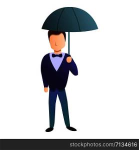 Bow man with umbrella icon. Cartoon of bow man with umbrella vector icon for web design isolated on white background. Bow man with umbrella icon, cartoon style