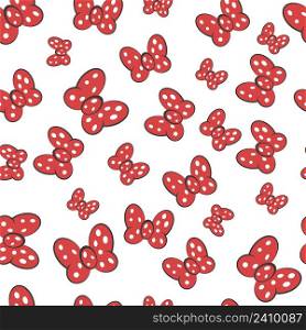 Bow red butterfly seamless pattern, vector hair decoration meme red bow, white dot polka seamless pattern