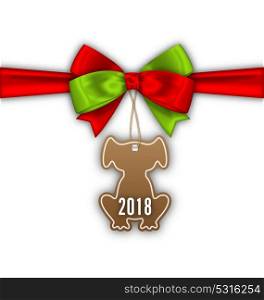 Bow Ribbon with Tag Dog, Label with 2018 - Illustration Vector. Bow Ribbon with Tag Dog, Label with 2018