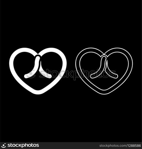 Bow tied heart icon outline set white color vector illustration flat style simple image. Bow tied heart icon outline set white color vector illustration flat style image