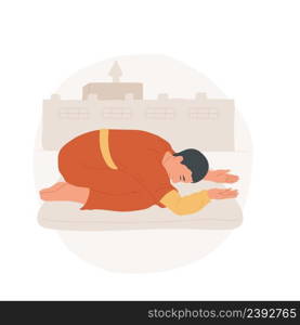 Bowing isolated cartoon vector illustration Buddhist worshipper man bowing and praying, religious pilgrimage, holy place, making spiritual practices and observances vector cartoon.. Bowing isolated cartoon vector illustration