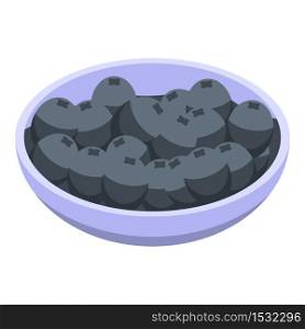 Bowl black olives icon. Isometric of bowl black olives vector icon for web design isolated on white background. Bowl black olives icon, isometric style