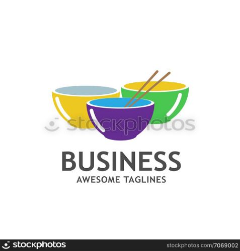 bowl cup colorful ceramic logo vector,Soup set of bowls and chopsticks cooking collection,design cutlery kitchen Bowls.