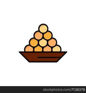 Bowl, Delicacy, Dessert, Indian, Laddu, Sweet, Treat Flat Color Icon. Vector icon banner Template