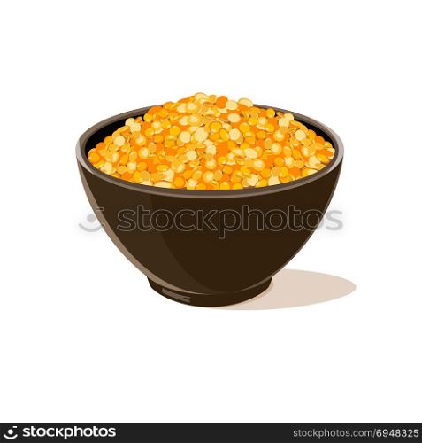 bowl full of yellow lentils. Bowl full of yellow lentils. Vector illustration.