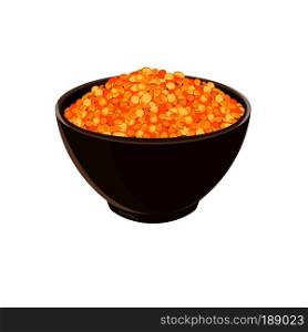 Bowl full of yellow lentils. Vector illustration. For food design, restaurant, store, market, health care products. Can be used as logo, price tag, label. bowl full of yellow lentils