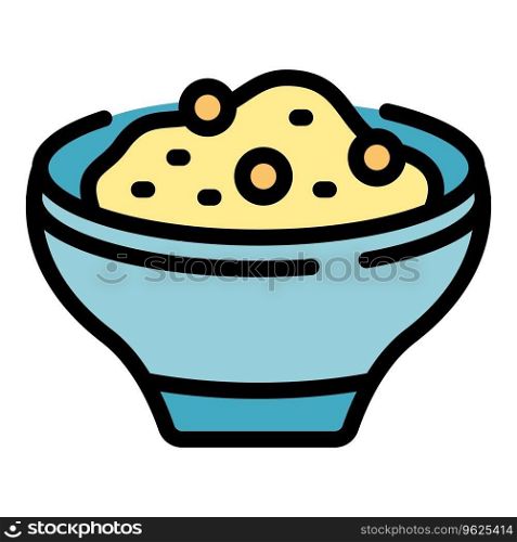 Bowl hummus icon outline vector. Plate day. Paste vegetable color flat. Bowl hummus icon vector flat