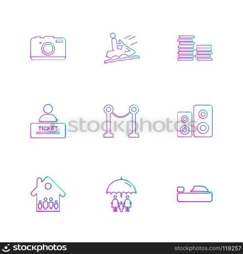 bowl , money , house , ticket , multimedia , icon, vector, design,  flat,  collection, style, creative,  icons , umbrella , dollar ,video , 