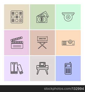 bowl , money , house , ticket , multimedia , icon, vector, design,  flat,  collection, style, creative,  icons , umbrella , dollar ,video , 