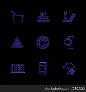 bowl , money , house , ticket , multimedia , icon, vector, design, flat, collection, style, creative, icons , umbrella , dollar ,video ,