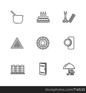 bowl , money , house , ticket , multimedia , icon, vector, design, flat, collection, style, creative, icons , umbrella , dollar ,video ,
