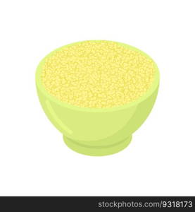 Bowl of Couscous gruel isolated. Healthy food for breakfast. Vector illustration