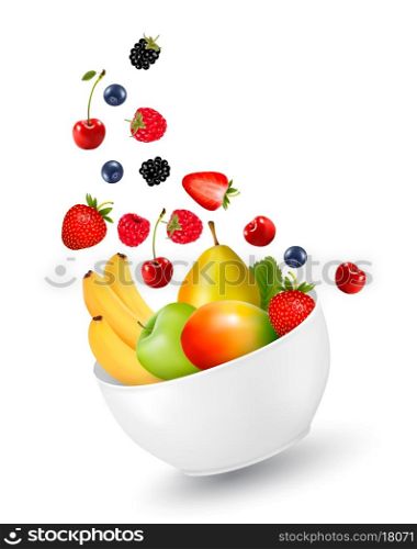 Bowl of healthy fruit. Concept of diet. Vector illustration.
