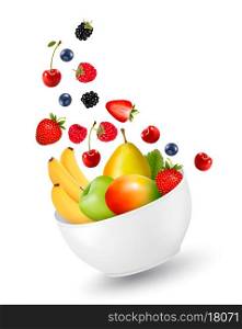Bowl of healthy fruit. Concept of diet. Vector illustration.