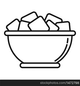 Bowl sugar cubes icon. Outline bowl sugar cubes vector icon for web design isolated on white background. Bowl sugar cubes icon, outline style