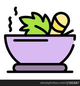Bowl with aromatic herbs icon. Outline bowl with aromatic herbs vector icon color flat isolated. Bowl with aromatic herbs icon color outline vector