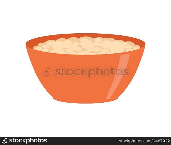 Bowl with Porridge Isolated on White. Healthy Food. Bowl with porridge isolated on white. Healthy food concept. Organic natural food. Consumption of high quality nourishment. Part of series of promotion healthy diet and good fit. Vector illustration
