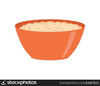 Bowl with Porridge Isolated on White. Healthy Food. Bowl with porridge isolated on white. Healthy food concept. Organic natural food. Consumption of high quality nourishment. Part of series of promotion healthy diet and good fit. Vector illustration