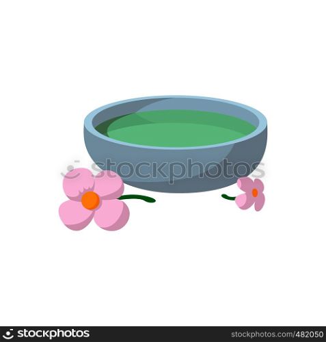 Bowl with spa liquid cartoon icon on a white background. Bowl with spa liquid cartoon icon