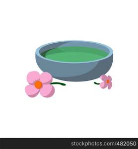 Bowl with spa liquid cartoon icon on a white background. Bowl with spa liquid cartoon icon