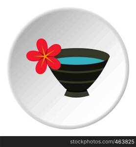 Bowl with water for spa icon in flat circle isolated vector illustration for web. Bowl with water for spa icon circle