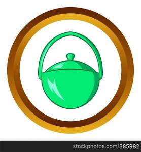 Bowler for food vector icon in golden circle, cartoon style isolated on white background. Bowler for food vector icon