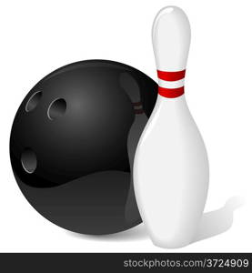 Bowling ball and pin isolated on white.