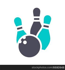 Bowling ball and skittles, gray turquoise icon on a white background. New gray turquoise icon on a white background