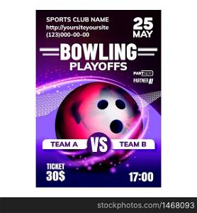 Bowling Ball And Skittles On Lane Banner Vector. Bowling Multicolor Stylish Tool For Playing On Track And Hit Duckpins. Sporty Round Sphere Gaming Equipment. Concept Layout Illustration. Bowling Ball And Skittles On Lane Banner Vector