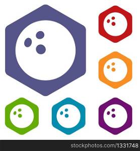 Bowling ball icons vector colorful hexahedron set collection isolated on white. Bowling ball icons vector hexahedron