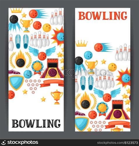 Bowling banners with game objects. Image for advertising booklets, banners, flayers.