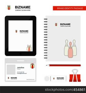 Bowling Business Logo, Tab App, Diary PVC Employee Card and USB Brand Stationary Package Design Vector Template