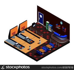 Bowling Club Interior Isometric Composition