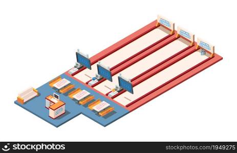 Bowling club. Isometric interior floor for bowling scoreboard indoor pictures shoe ball vector sport game. Illustration bowling equipment isometric, sport tournament. Bowling club. Isometric interior floor for bowling scoreboard indoor pictures shoe ball vector sport game