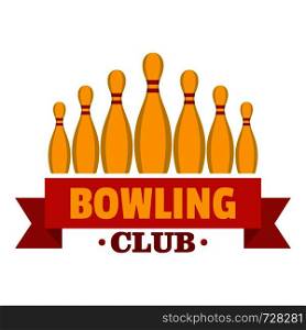 Bowling emblem logo. Flat illustration of bowling emblem vector logo for web. Bowling emblem logo, flat style