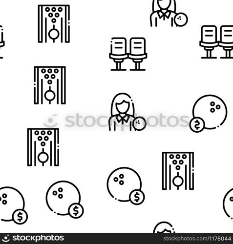 Bowling Game Tools Seamless Pattern Vector Thin Line. Illustrations. Bowling Game Tools Seamless Pattern Vector