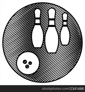 Bowling Icon, Bowling Game Vector Art Illustration